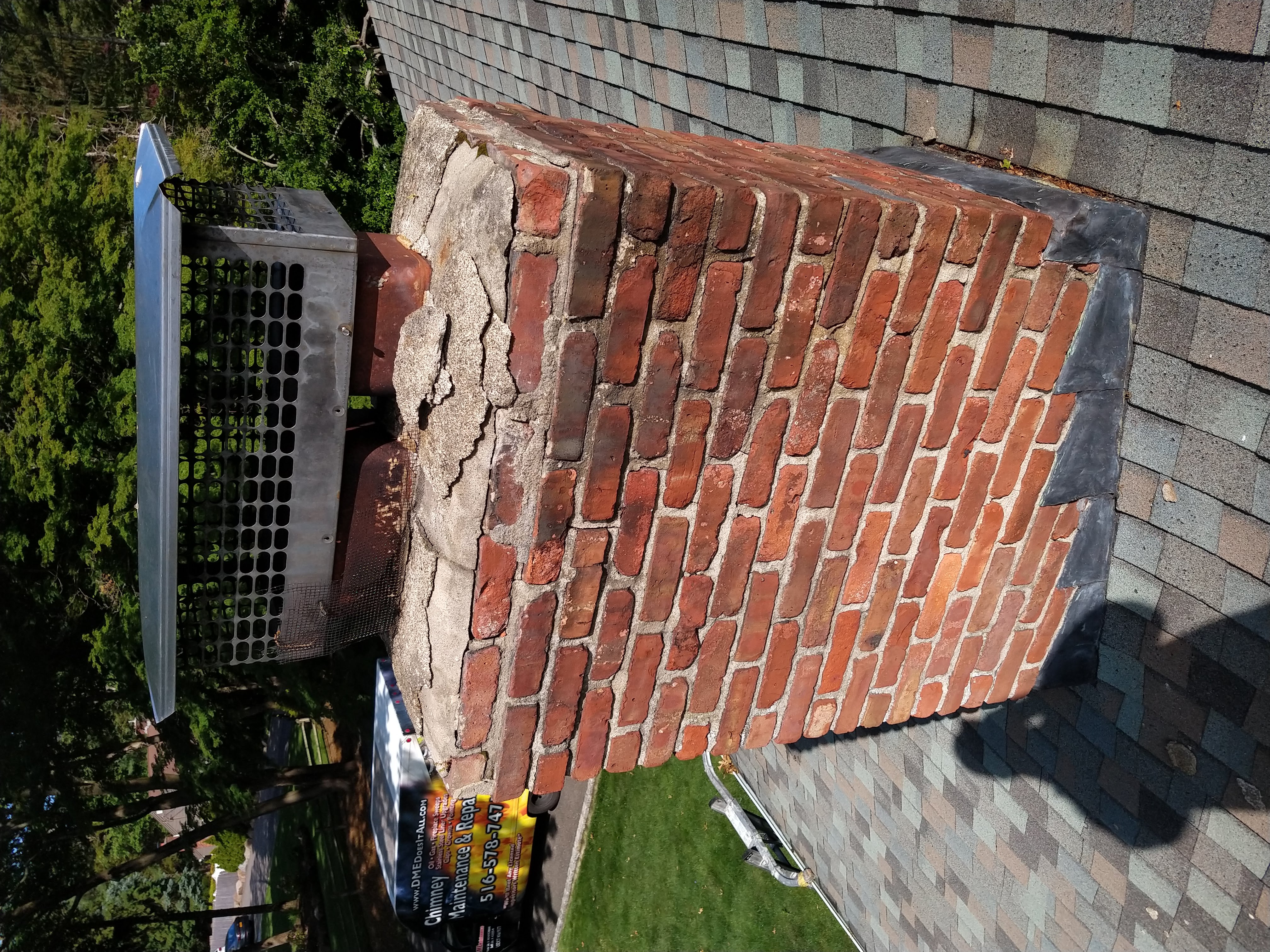 Before and after chimney pointing and tuckpointing in Bayville, NY